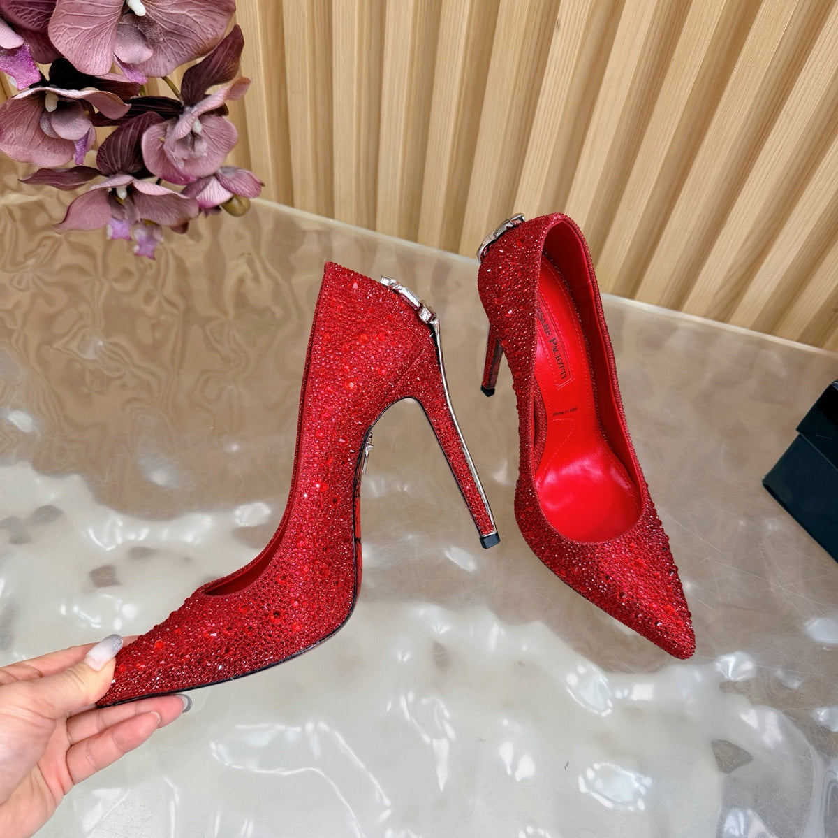 RUBY CRYSTAL DAGGER HEELS – RED LUXE EDITION