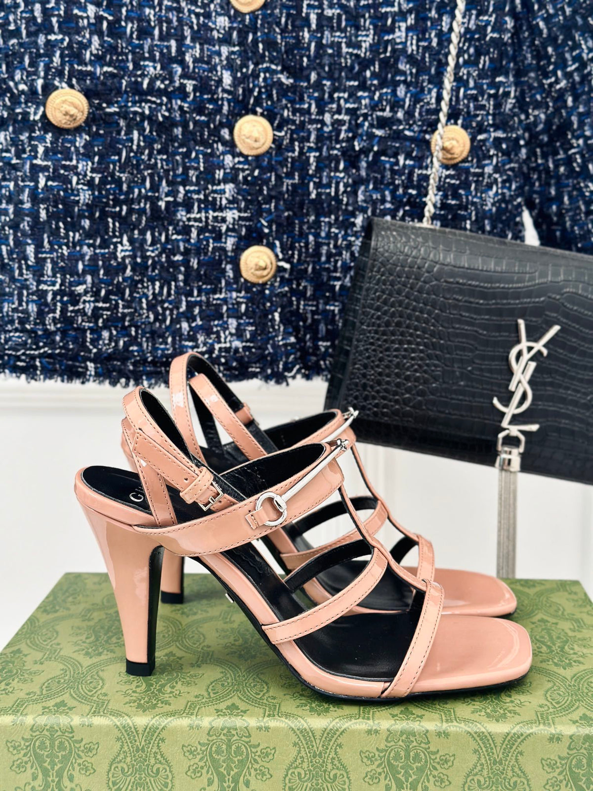 NUDE PATENT STRAPPY HEEL SANDALS WITH ELEGANT SILHOUETTE