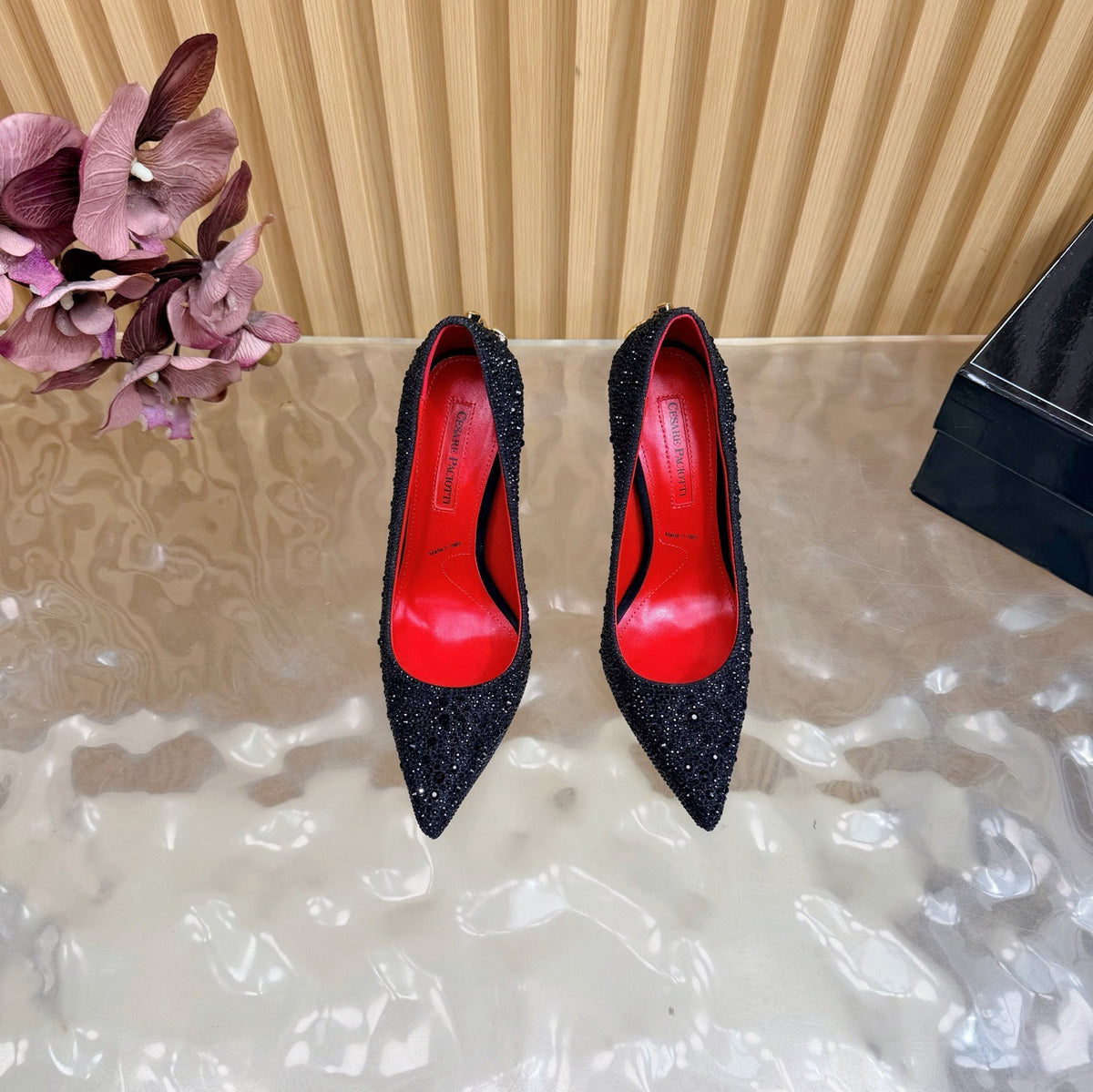 CRYSTAL EMBELLISHED STILETTO PUMPS – BLACK GLAM EDITION