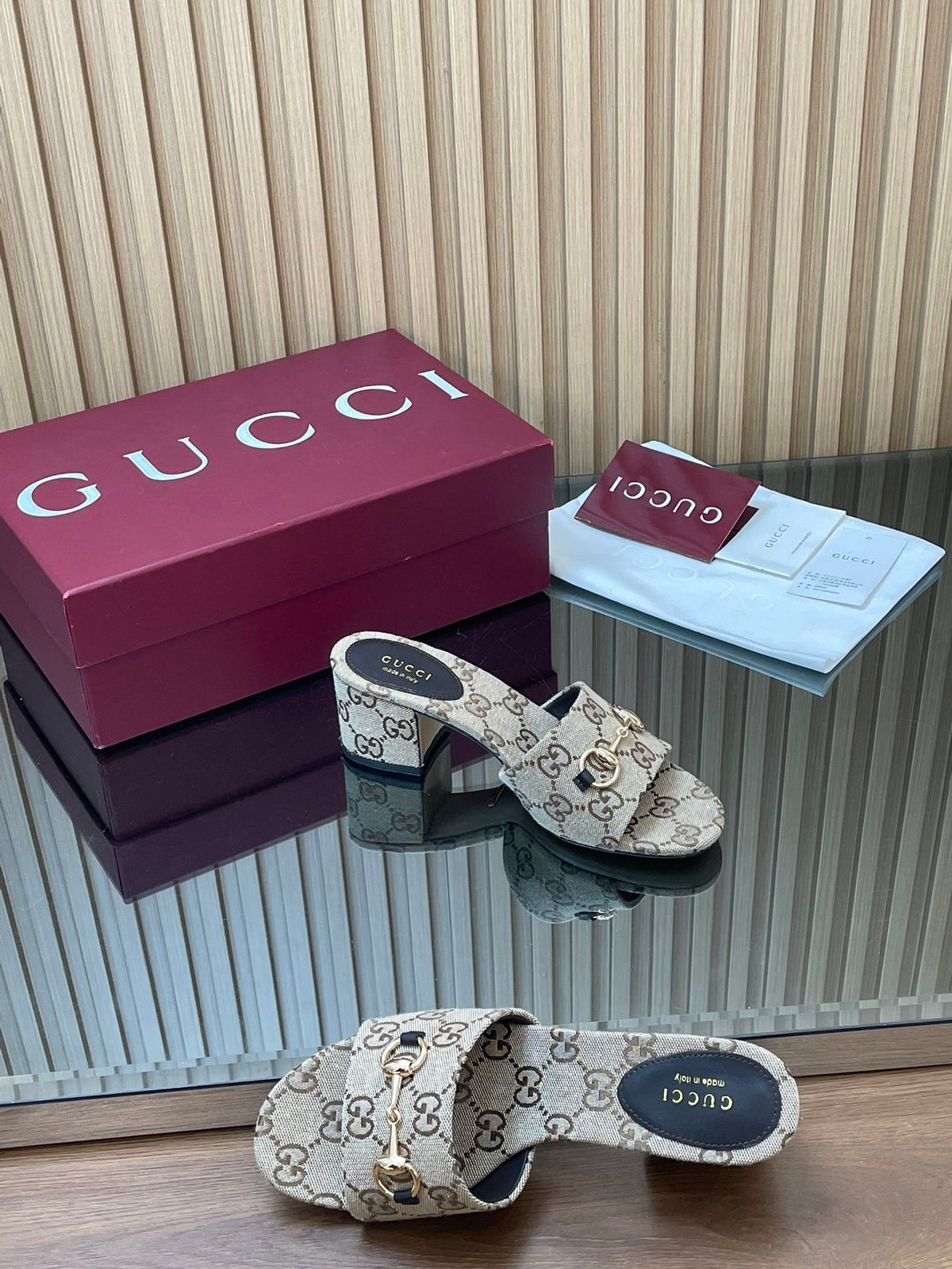 MONOGRAM CANVAS HORSEBIT LOW HEEL MULES