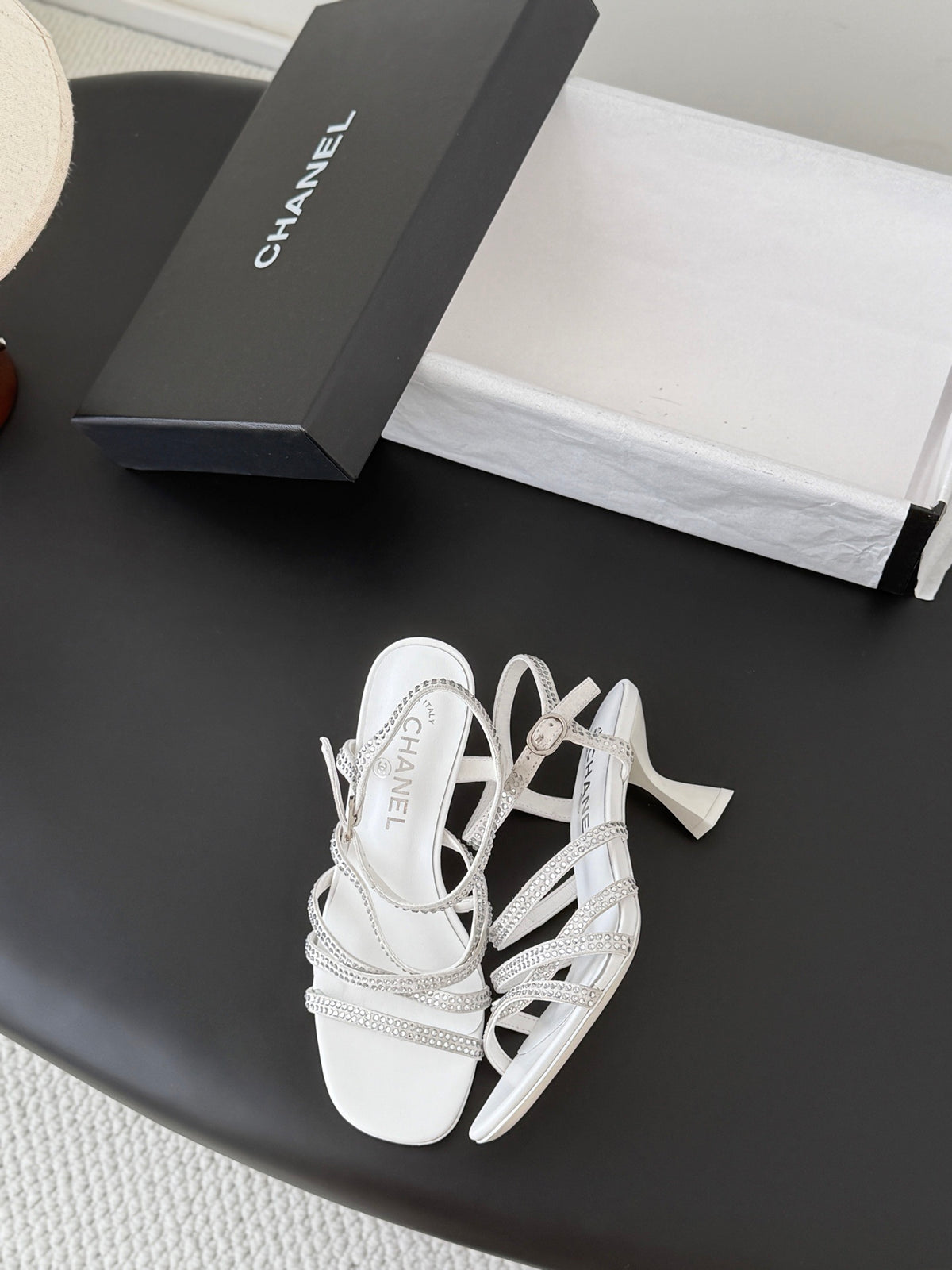 WHITE STRAPPY HEEL SANDALS