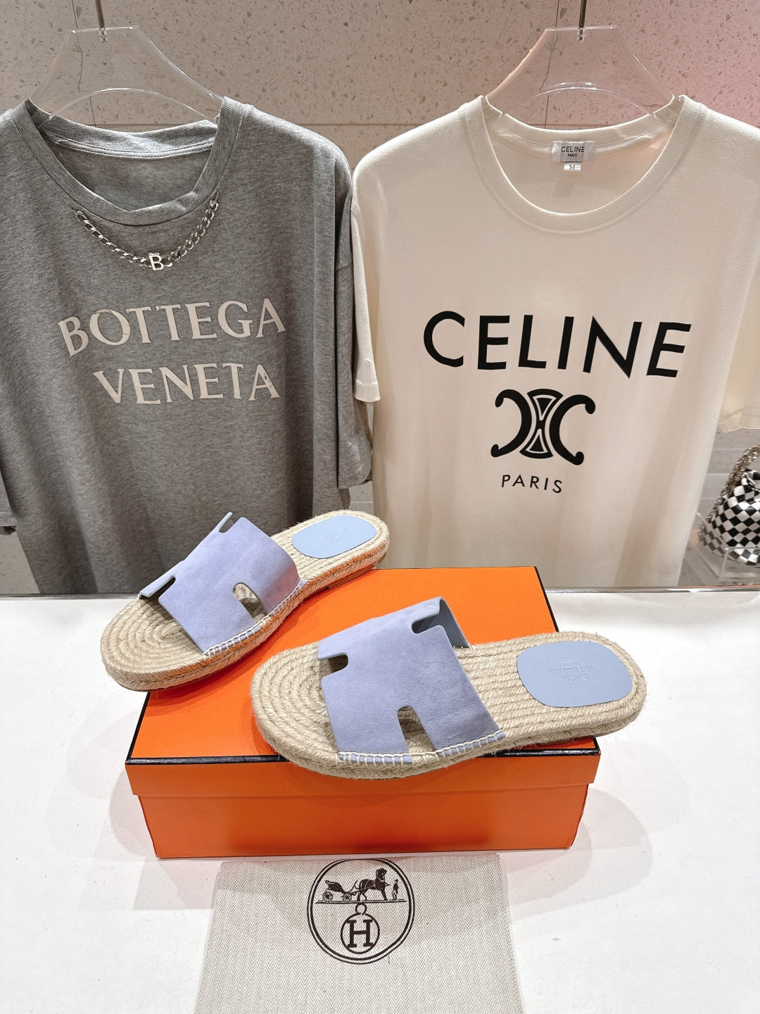 LIGHT BLUE ESPADRILLE STYLE SLIDE SANDALS