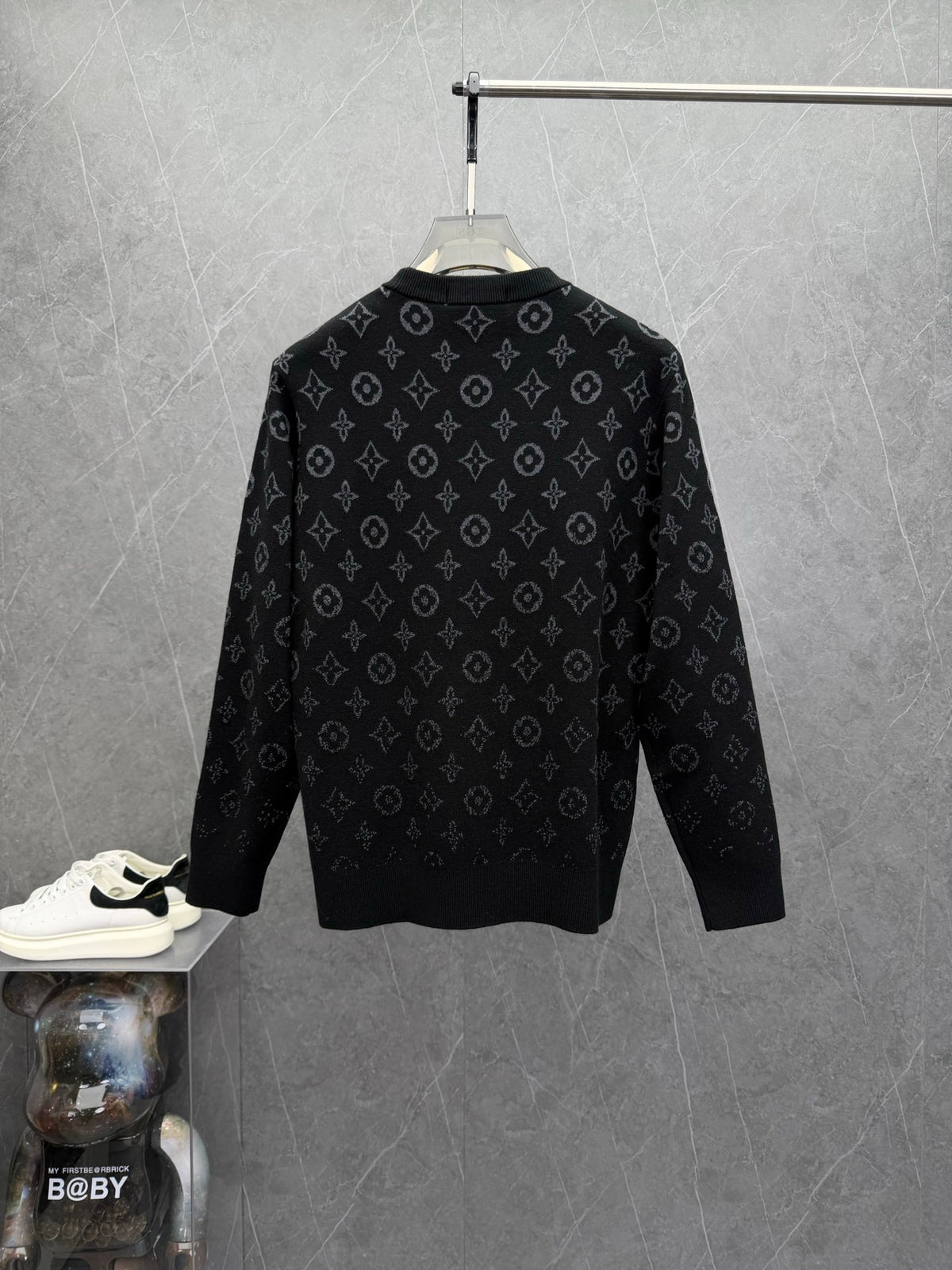 ALL-OVER MONOGRAM KNIT CREWNECK SWEATER