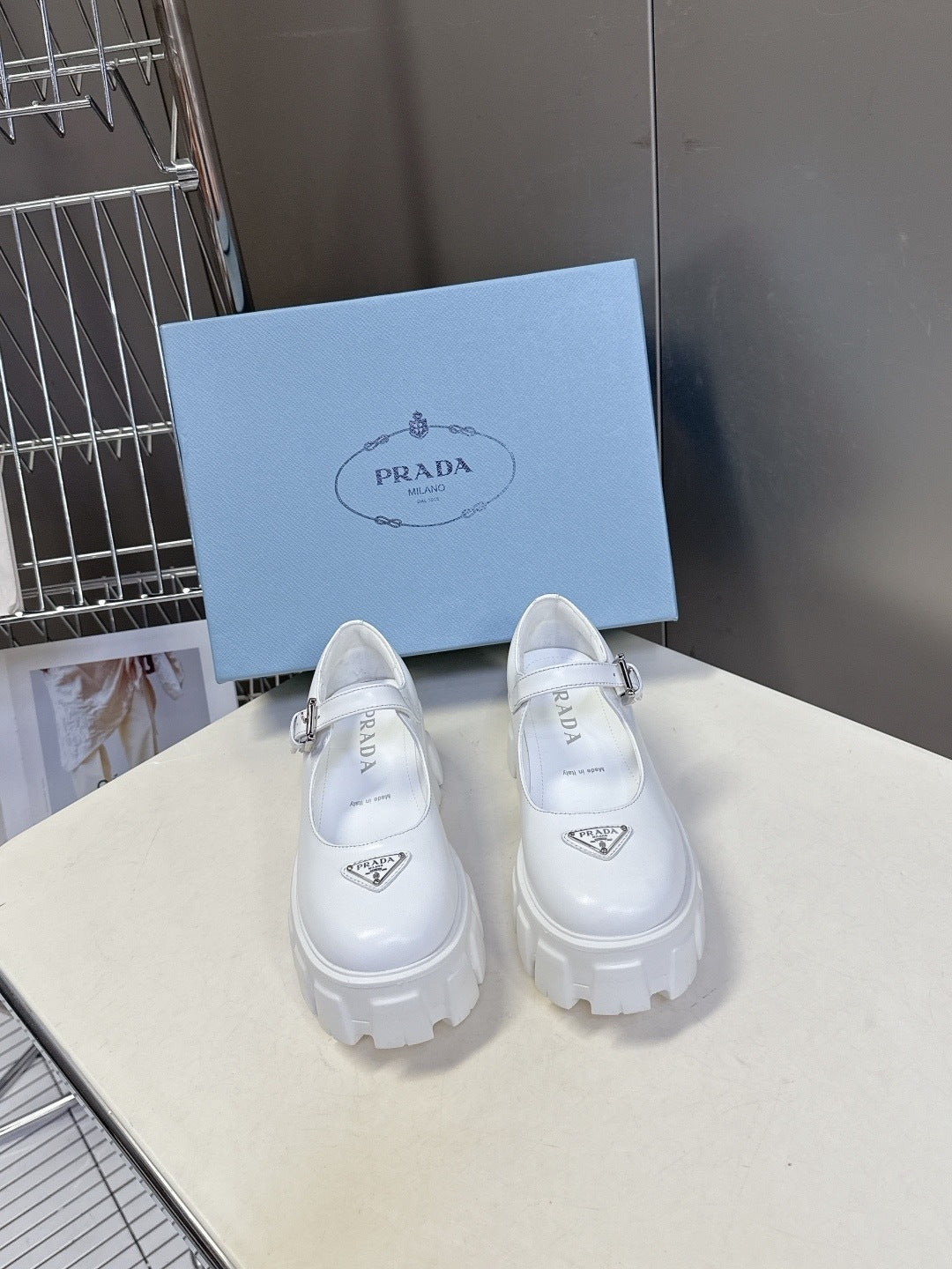 WHITE PLATFORM MARY JANE SHOES WITH BUCKLE STRAP