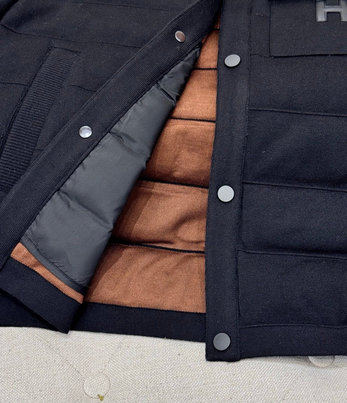 QUILTED PANEL BUTTON JACKET WITH TEXTURED DETAILS