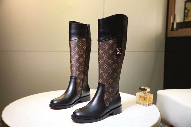BROWN MONOGRAM TALL LEATHER BOOTS