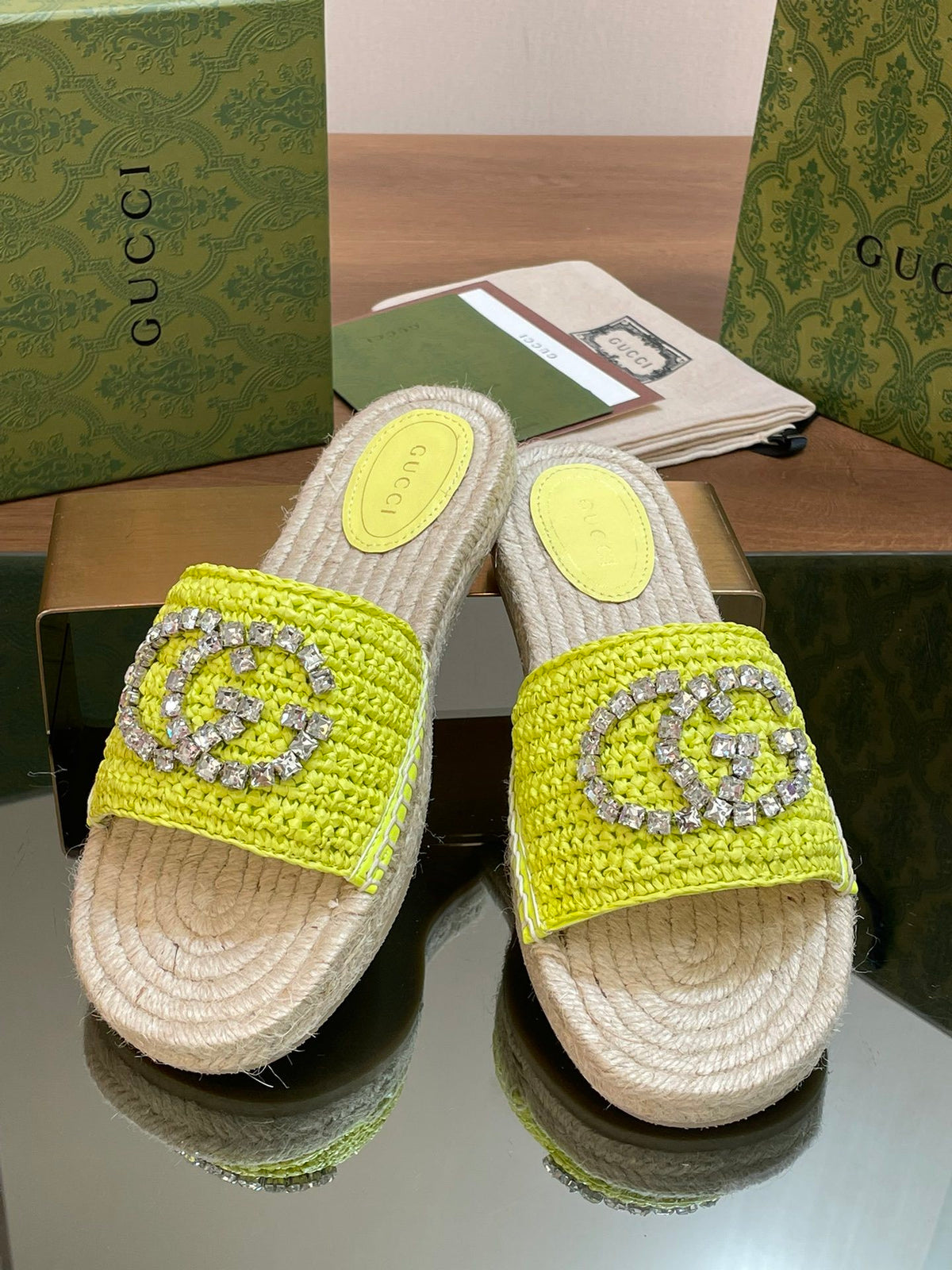 BRAIDED PLATFORM SLIDE SANDALS – NEON LIME