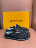 BLACK MONOGRAM SUEDE CLOGS