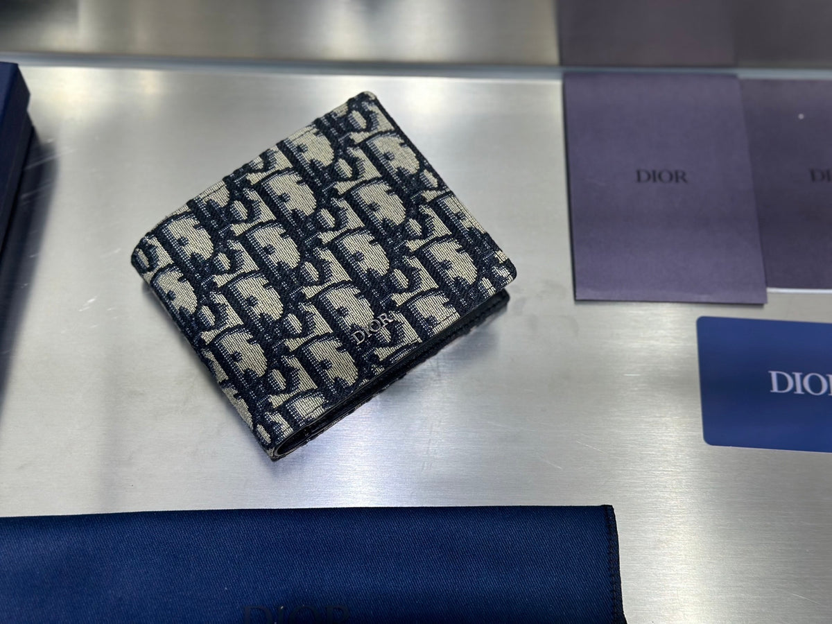 NAVY CANVAS BIFOLD WALLET WITH MONOGRAM PATTERN