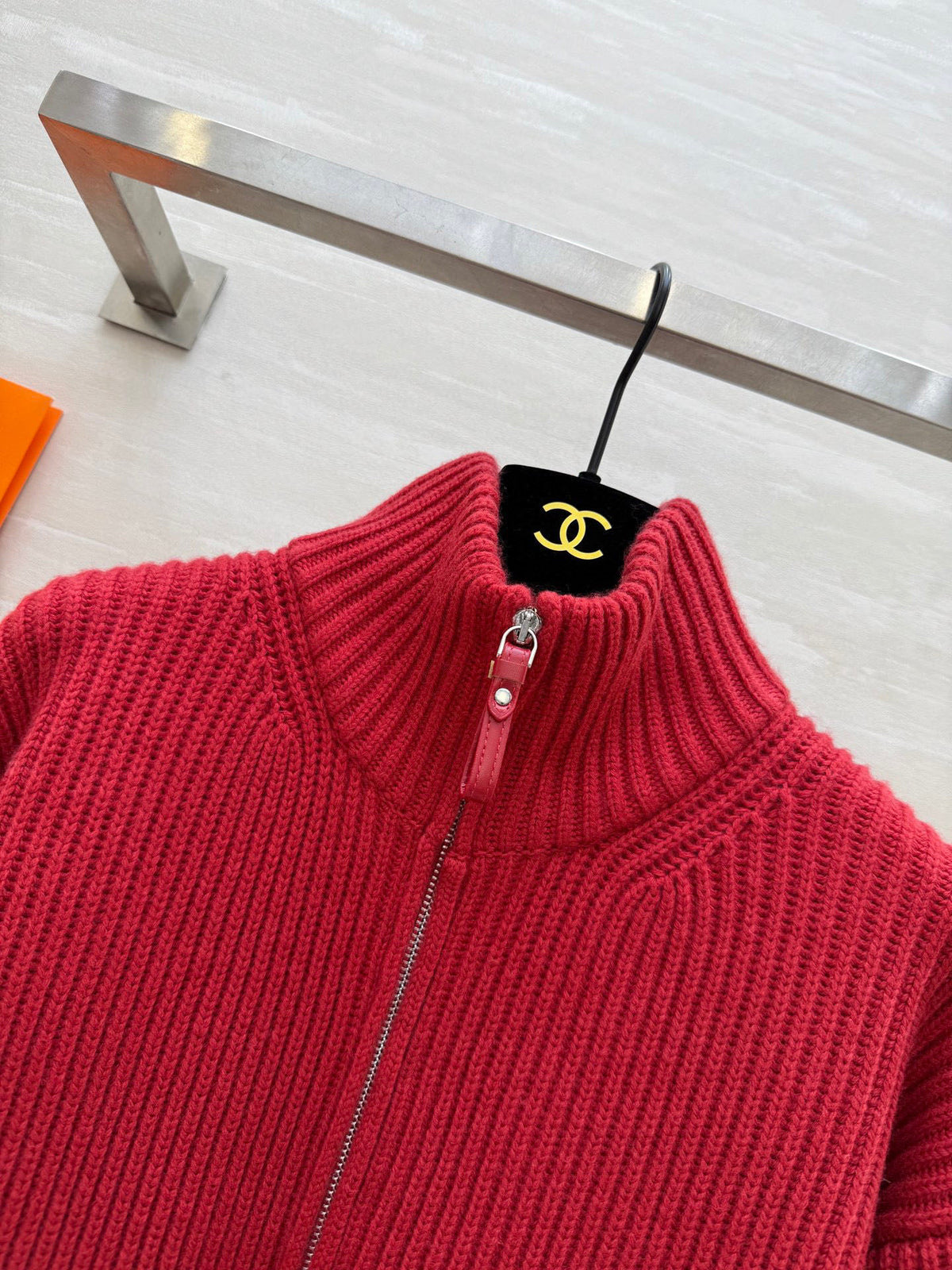 RIBBED ZIP-UP KNIT JACKET WITH FRONT PATCH POCKETS