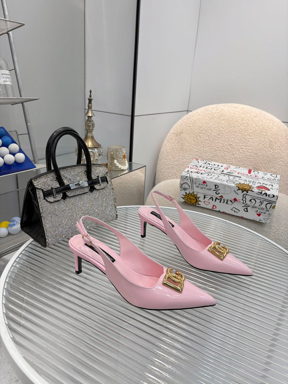 LOGO SLINGBACK HEELS – BLUSH PINK
