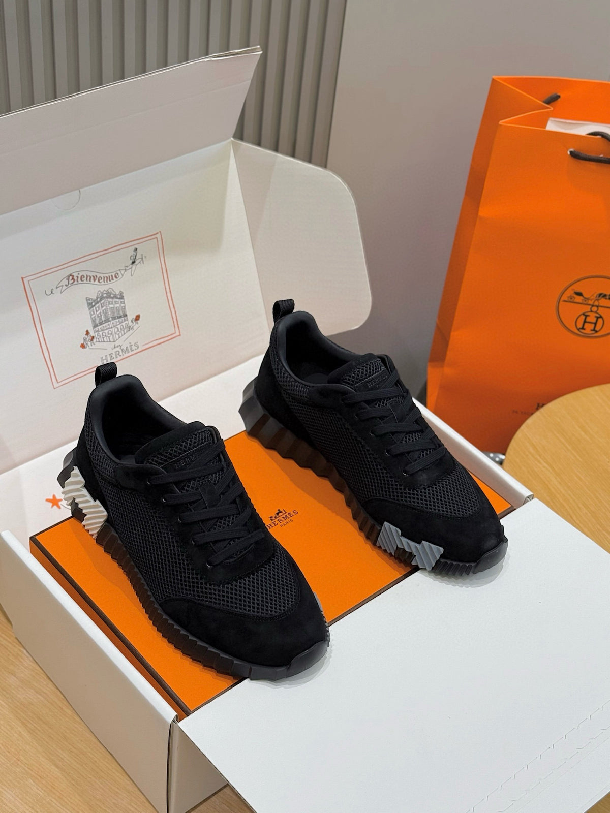 ALL-BLACK MESH & SUEDE DESIGNER SNEAKERS