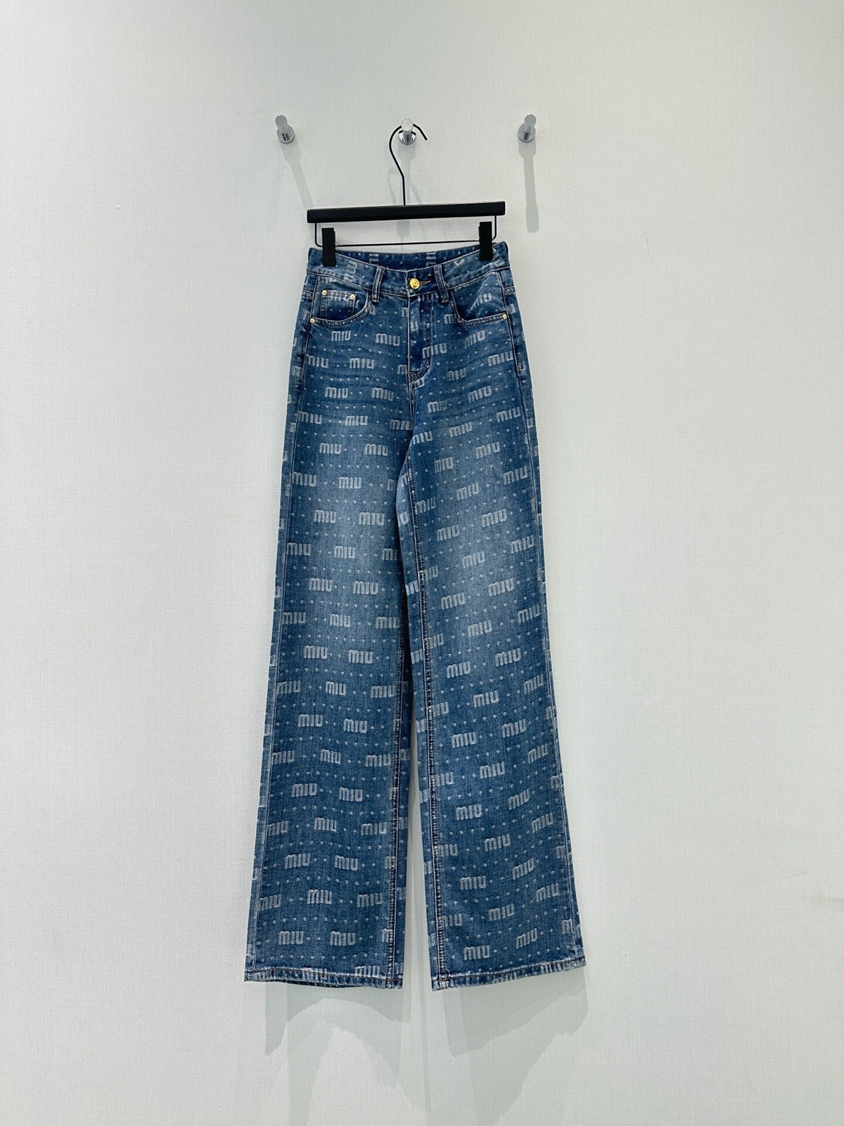 LOGO PRINT WIDE LEG DENIM JEANS