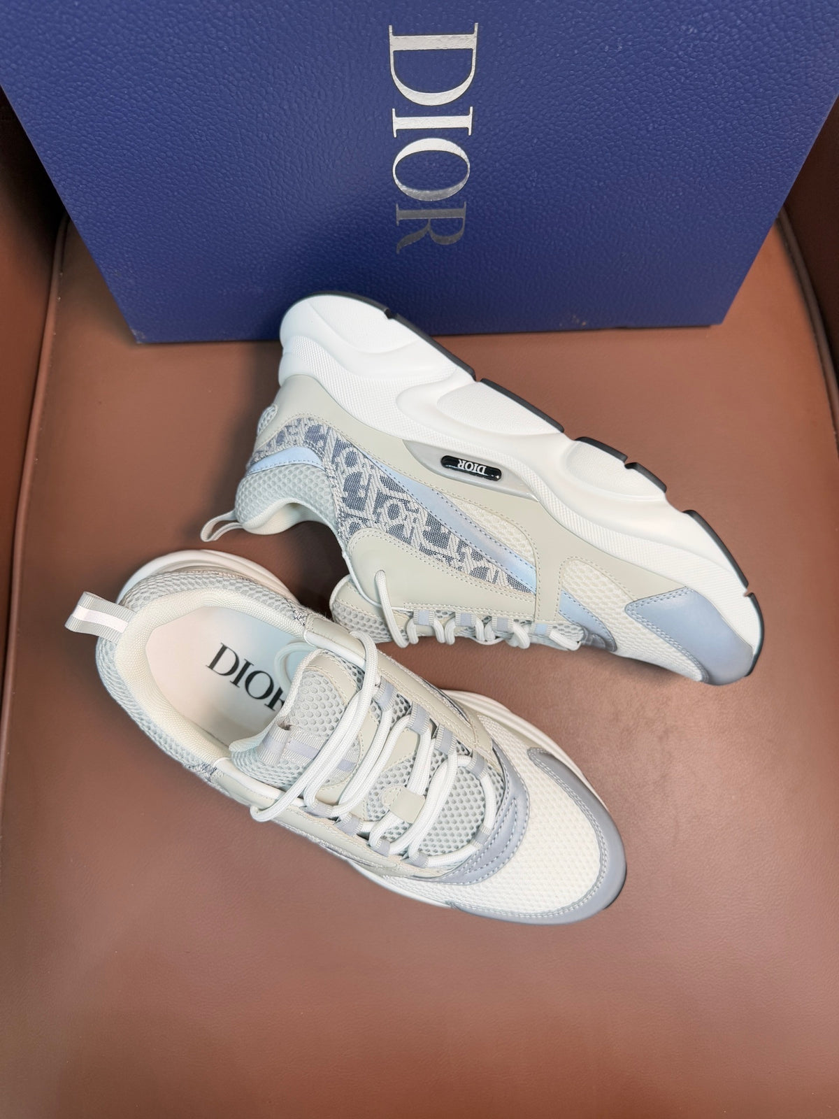 WHITE & GREY MONOGRAM CHUNKY DESIGNER SNEAKERS