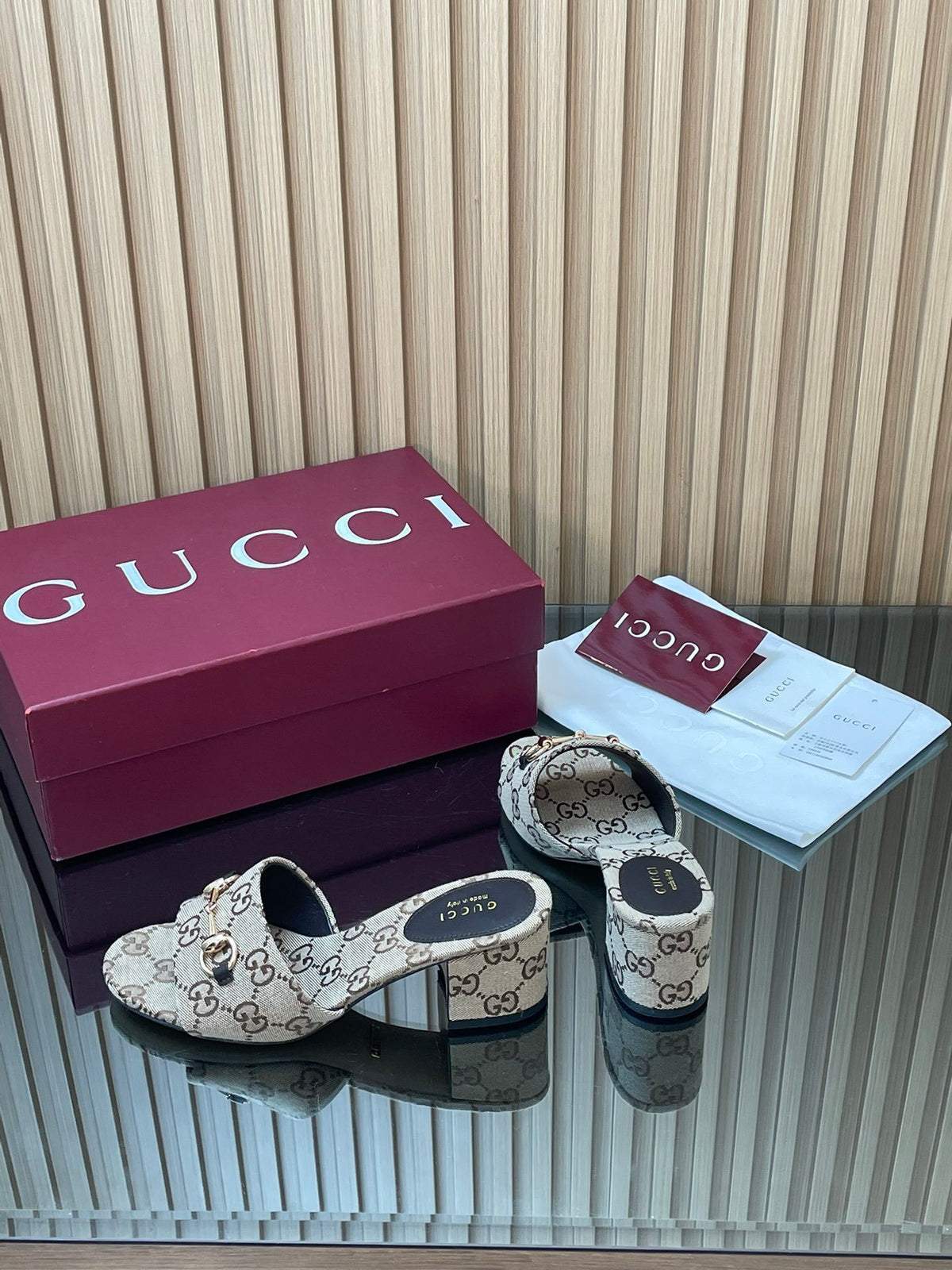 MONOGRAM CANVAS HORSEBIT LOW HEEL MULES