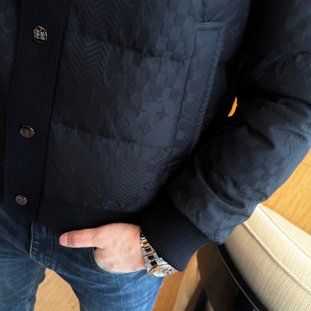 QUILTED KNIT-COLLAR PADDED JACKET