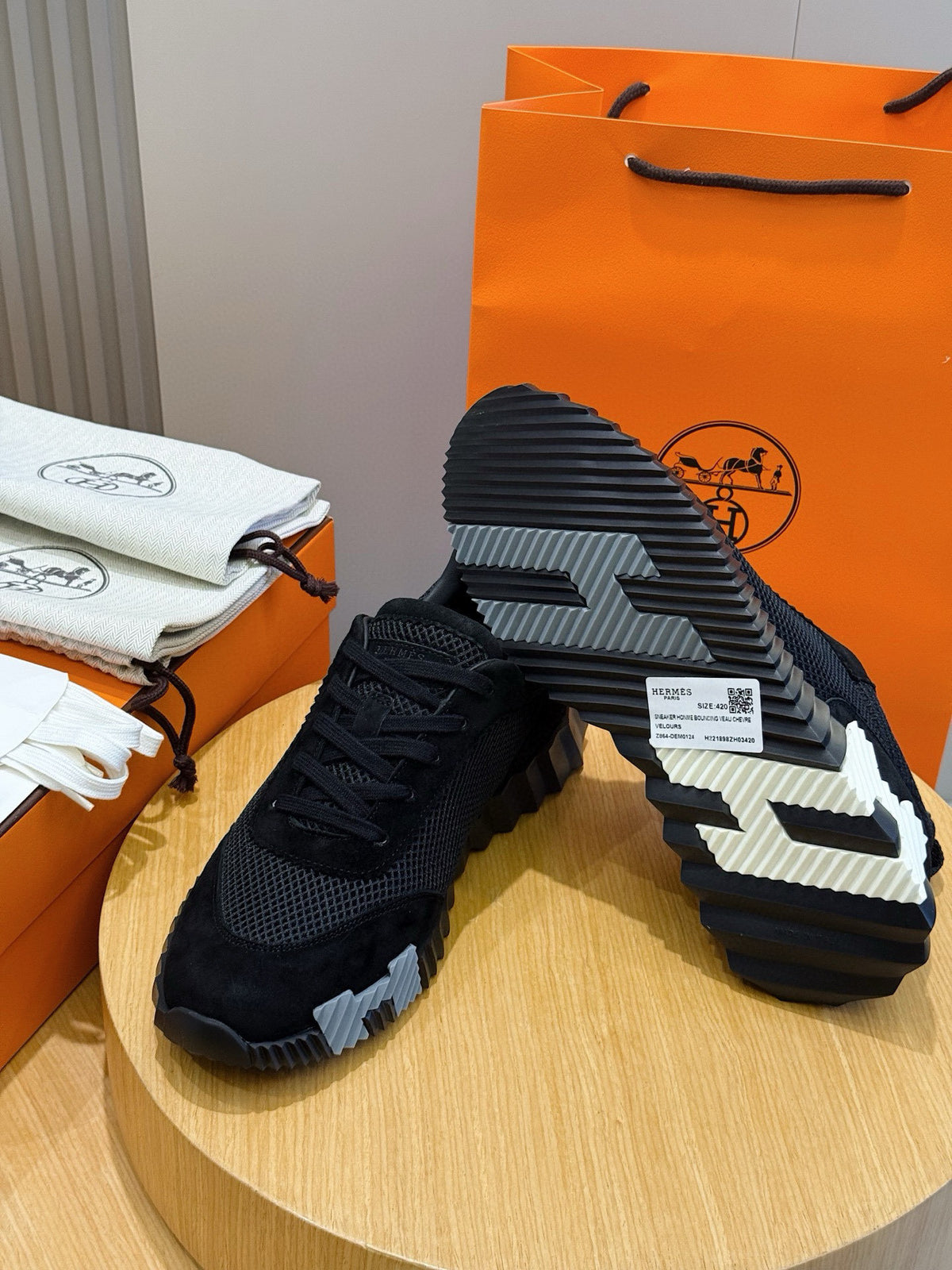 ALL-BLACK MESH & SUEDE DESIGNER SNEAKERS