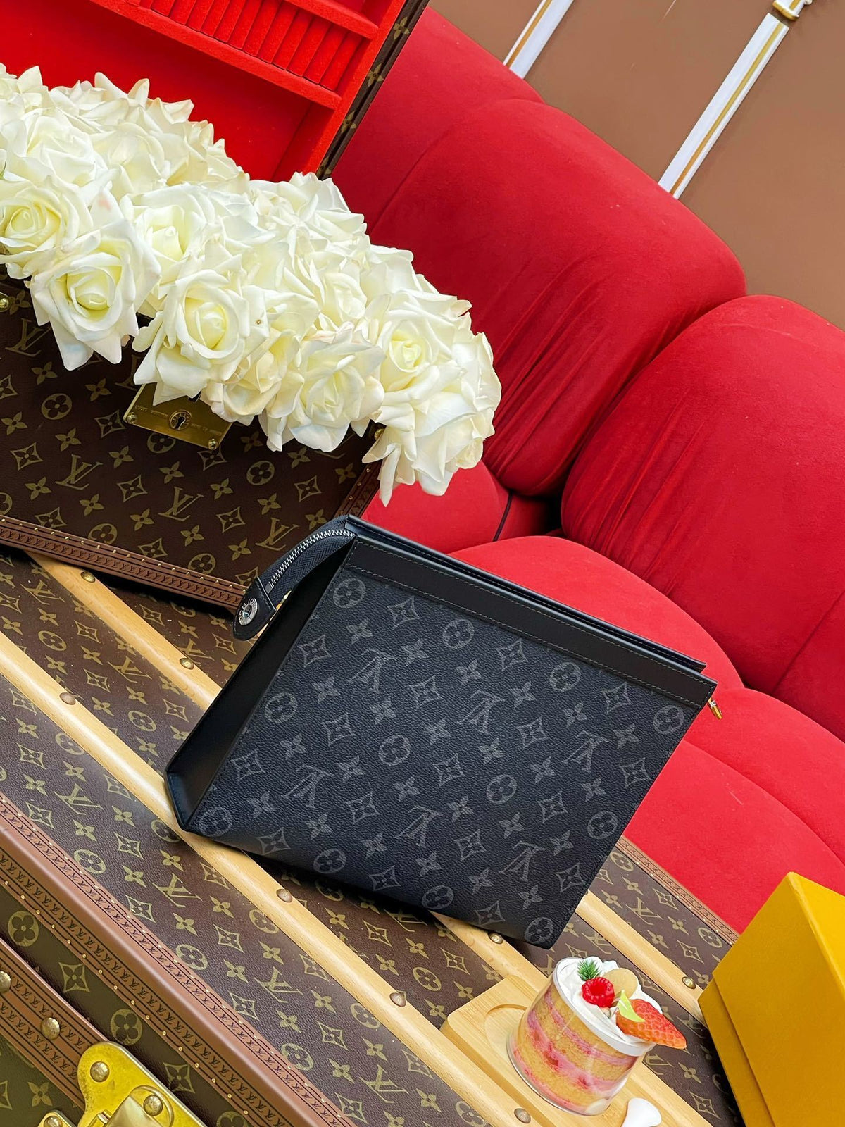 MONOGRAM ZIP POUCH CLUTCH