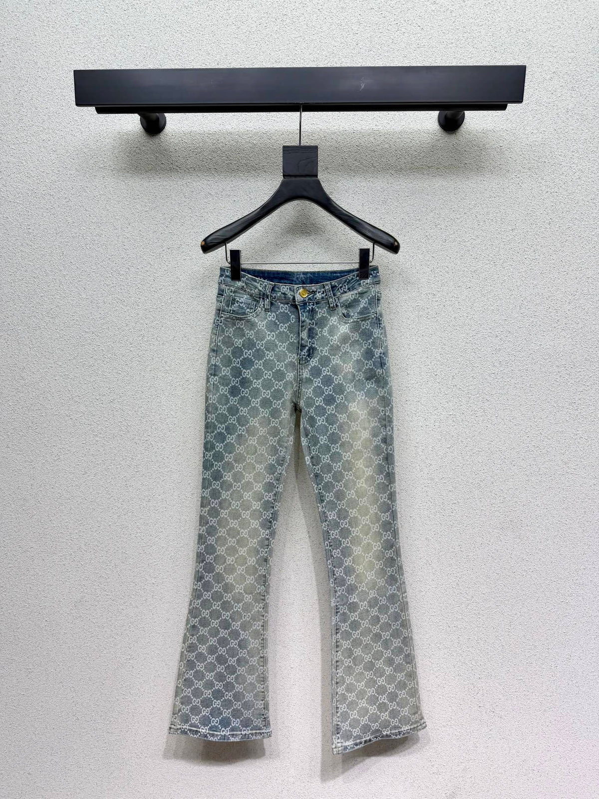 ALL-OVER MONOGRAM STRAIGHT LEG DENIM JEANS