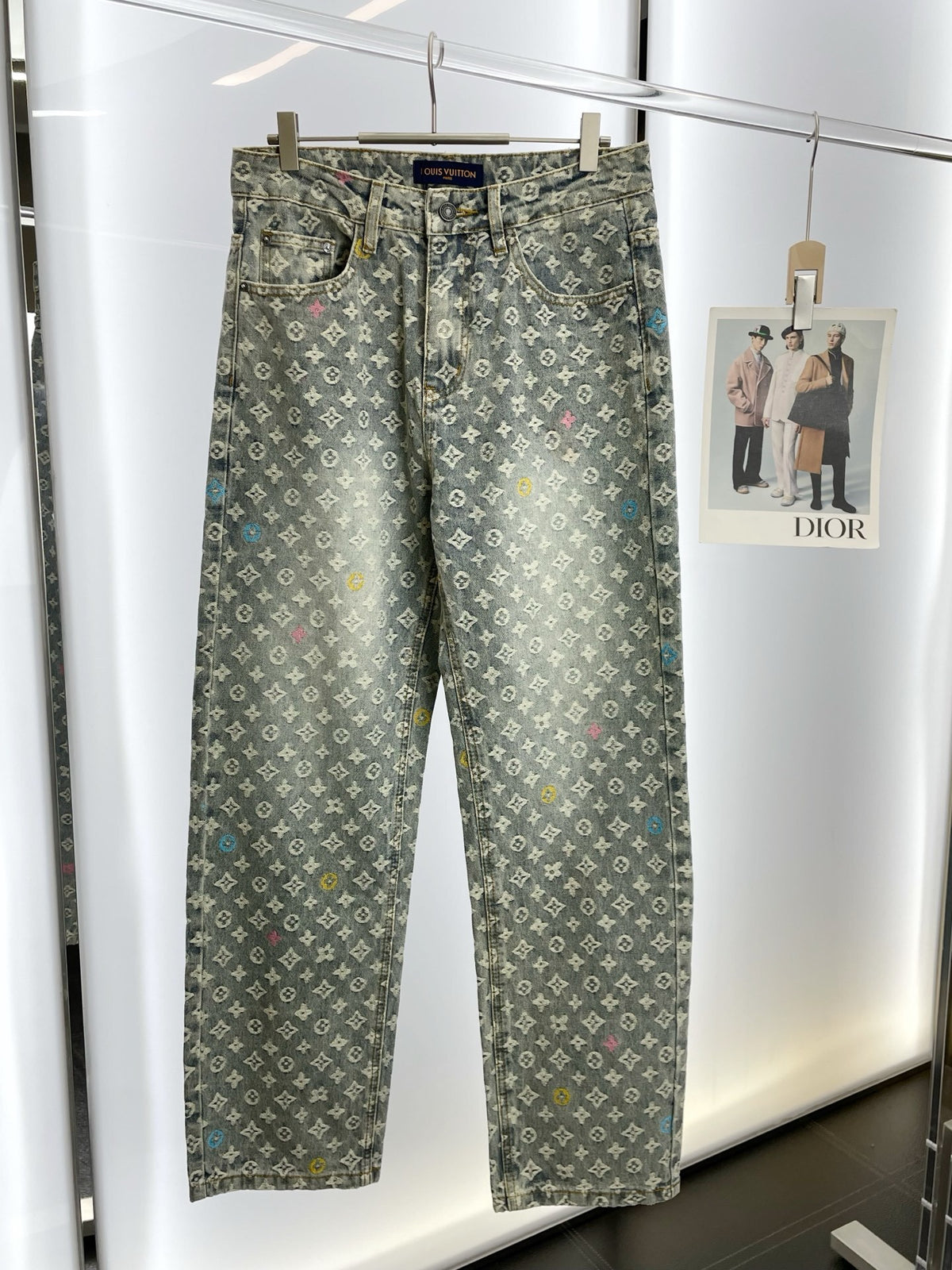 MONOGRAM JACQUARD STRAIGHT-LEG DENIM JEANS